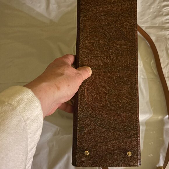 ETRO Paisley Hand Crossbody Bag PVC Leather Brown Red Gold Auth - Picture 6 of 10